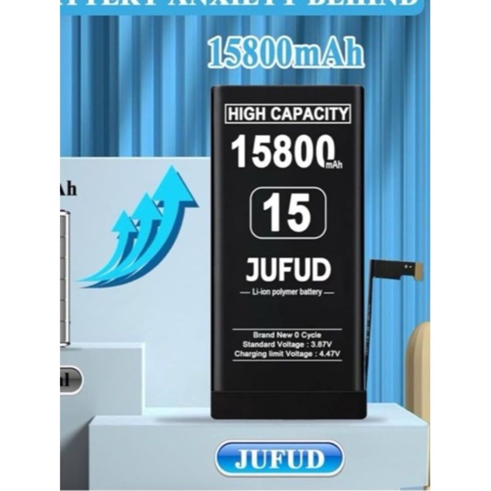 JUFUD 15800mAh High Capacity Replacement Battery Iphone 15 Installation Kit